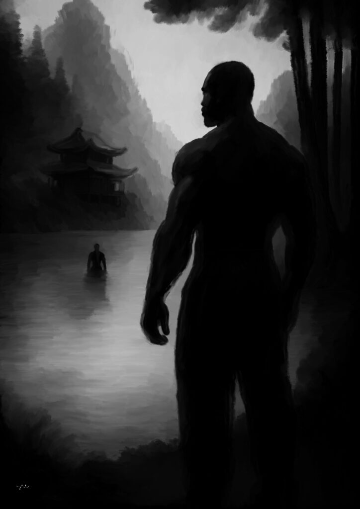 Song (and Taj): black and white drawing, drawn in Procreate by svl