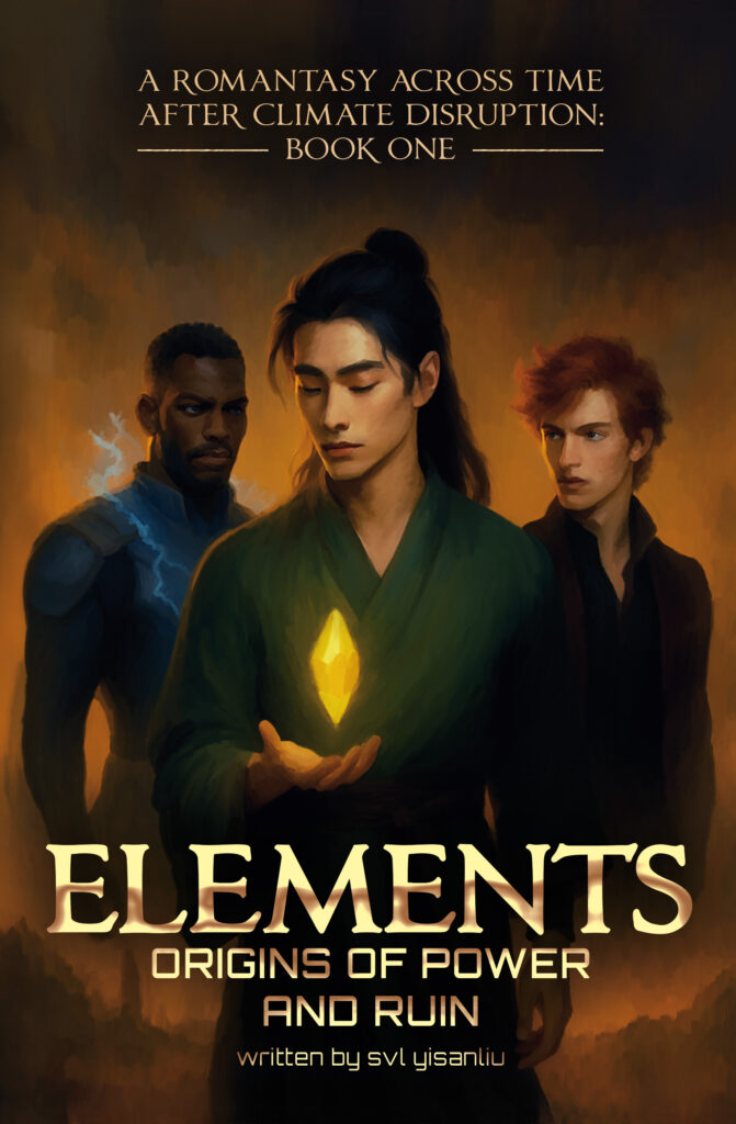 Elements, the first book in the ACD Romantasy Across Time queer fantasy series. 