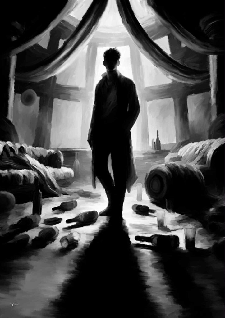 Riley Clar: black and white drawing, drawn in Procreate by svl