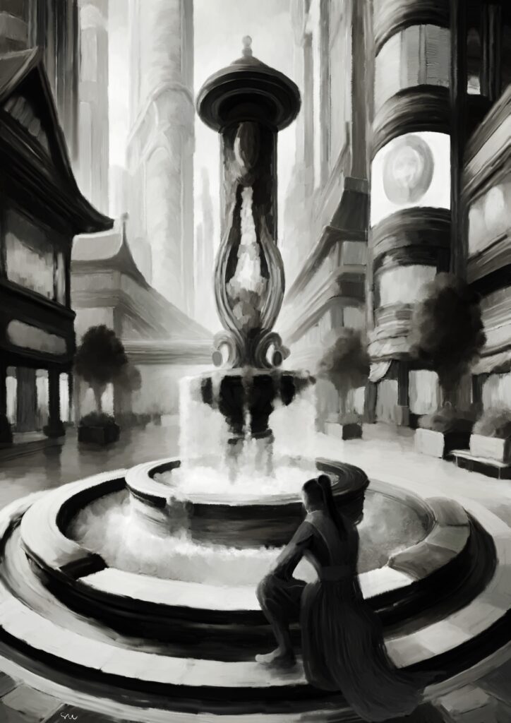 Taj (and Avery): black and white drawing, drawn in Procreate by svl