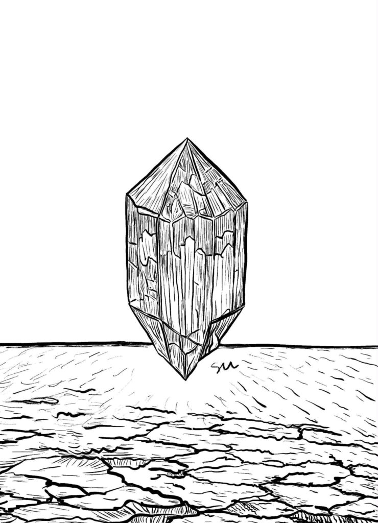 Crystal's draft black and white drawing, drawn in Procreate by svl