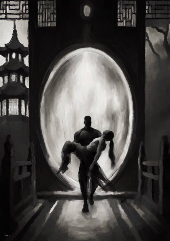 Song and Taj: black and white drawing, drawn in Procreate by svl