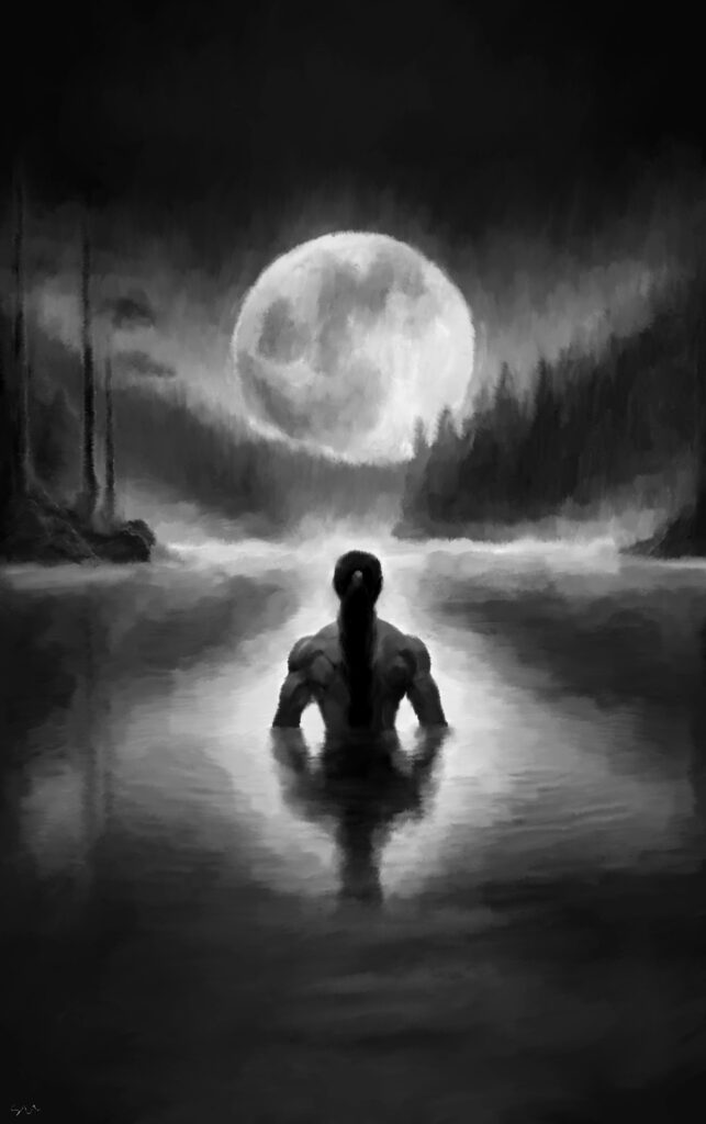 Taj in the lake: black and white drawing, drawn in Procreate by svl