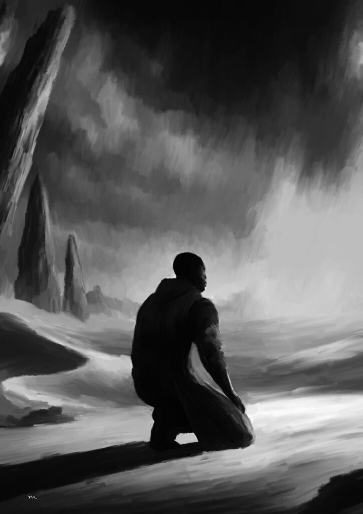 Song: black and white drawing, drawn in Procreate by svl