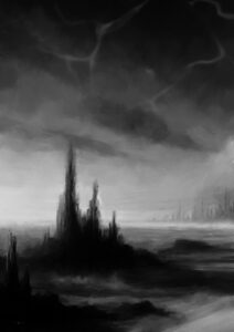The world after the climate disruption, drawing: black and white