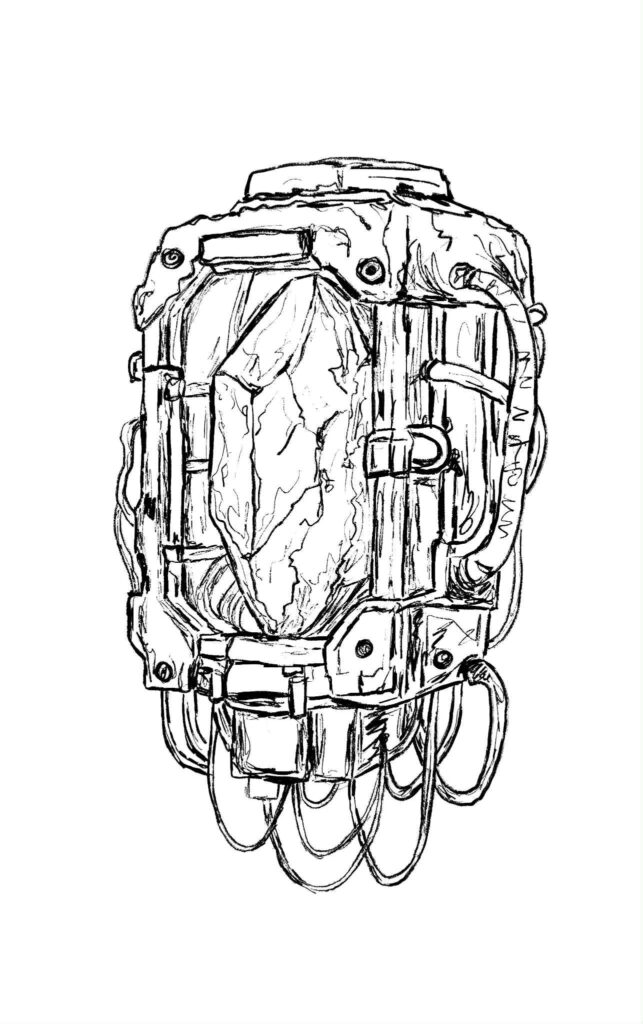 Black and white drawing of a Crystal, MM romantasy art