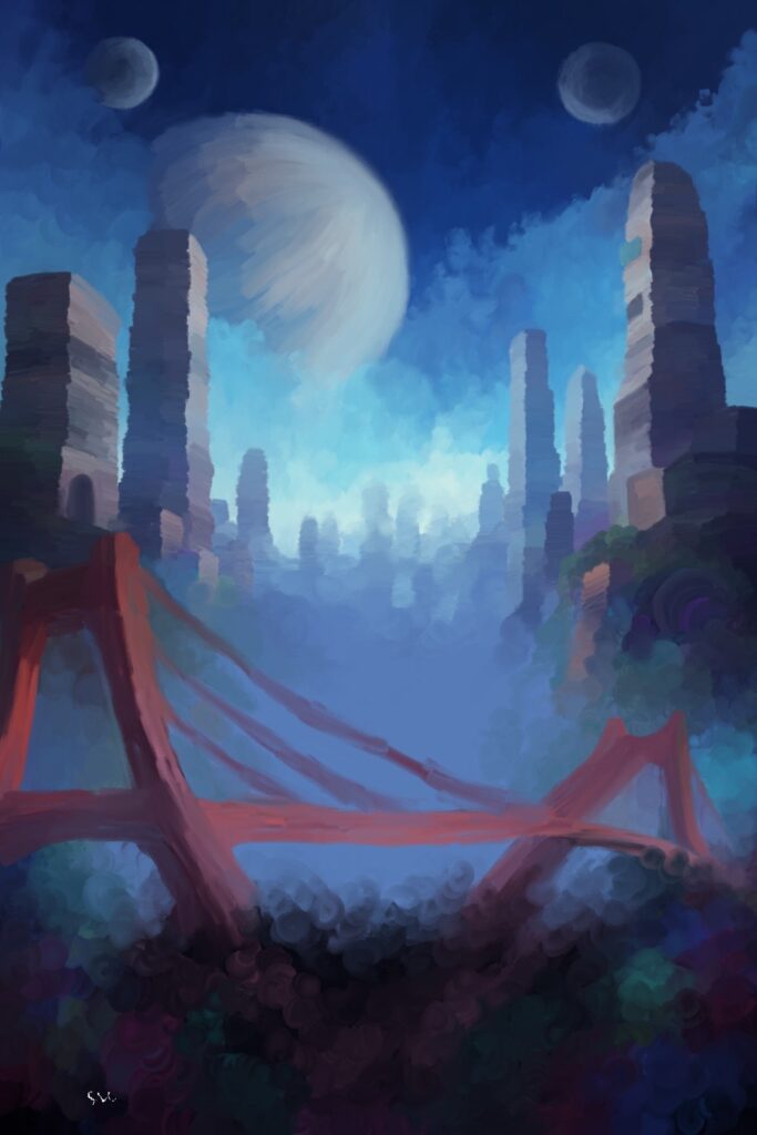 Drawing from Book Bridges: MM Fantasy Romance Art