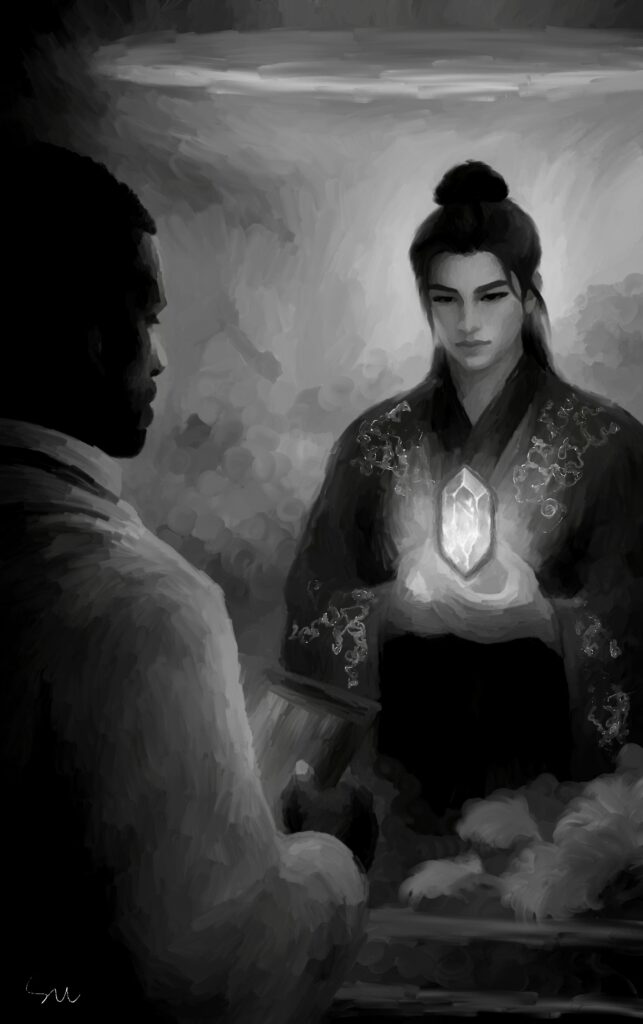 Anders and Taj in energy labs, MM Romantasy Art by SVL YISANLIU